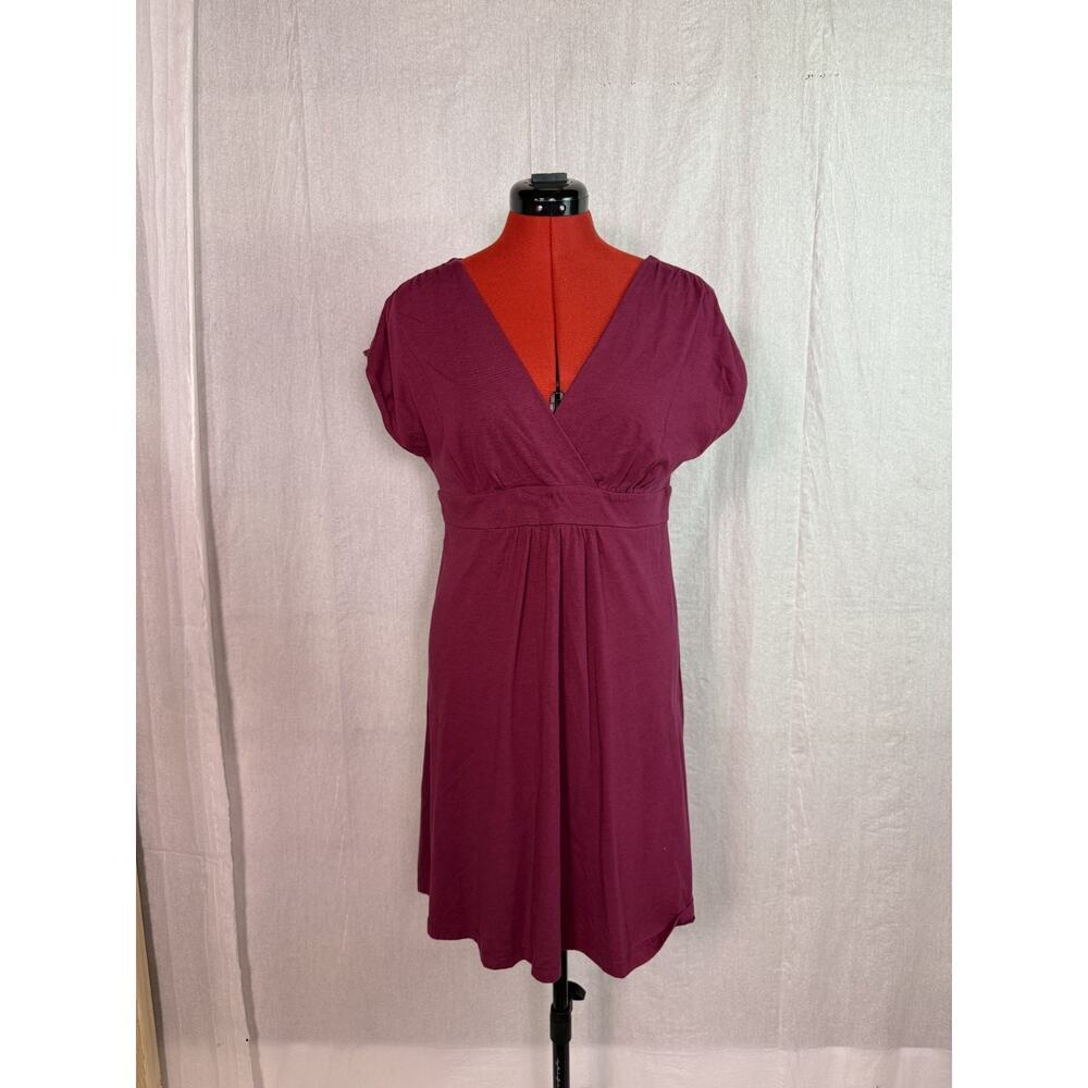 Loft Dress Womens Size M Pink Fuchsia Crossover Bodice Short Sleeve Stretch D340